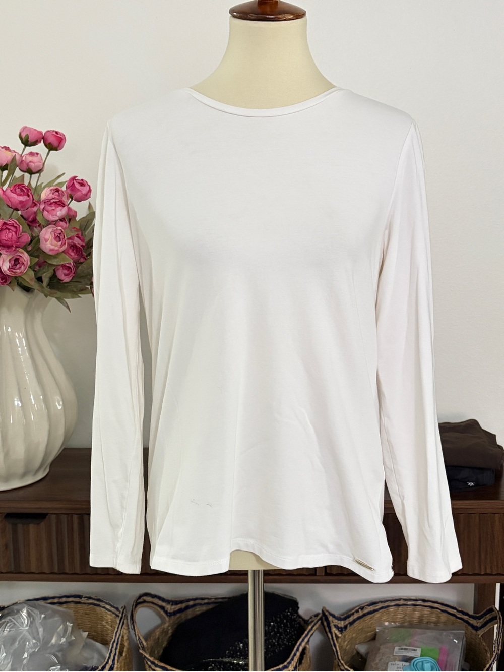 Karl Lagerfeld White Long-Sleeve Crewneck Tee